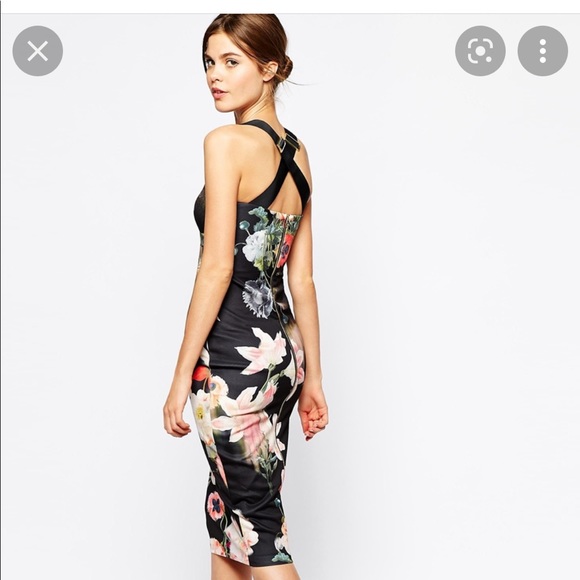 Ted Baker Carpa Opulent Bloom Bodycon Black Floral Pencil Dress - Picture 2 of 9